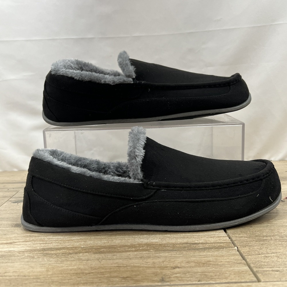Deer Stags Slipperooz Spun Mens Black Faux Suede Fur‎ Lined Moccasin Slippers